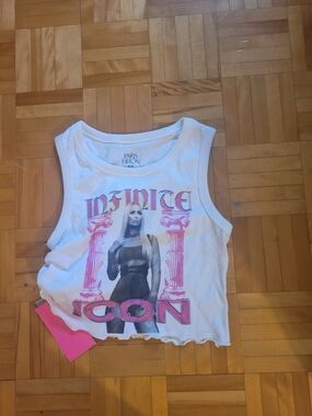 Paris Hilton White Tank with Pink 'ICON' Graphic